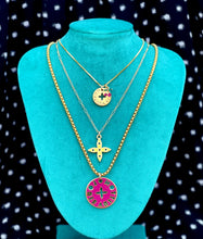 Load image into Gallery viewer, Repurposed Yellow &amp; Baby Pink Medium Louis Vuitton Flower Cut-Out Necklace
