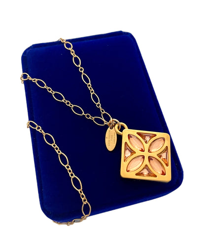 Repurposed Louis Vuitton Peach & Gold (Double Sided) Ice Flower Porte Cles Necklace