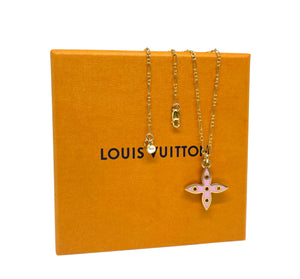 Repurposed Yellow & Baby Pink Medium Louis Vuitton Flower Cut-Out Necklace