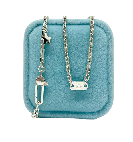Repurposed Mini Gucci Tag Charm Sterling Silver Necklace
