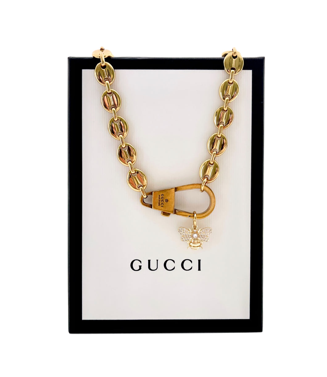 Repurposed Gucci Bee Keychain Clasp Mariner Link Necklace