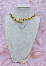 Load image into Gallery viewer, Repurposed Gucci Keychain Clasp &amp; X~Large Butterfly/Heart Charm Necklace