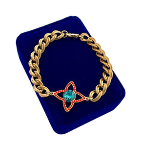 *Very Rare* Large Repurposed Louis Vuitton Red & Blue Crystal Charm Vintage Bracelet