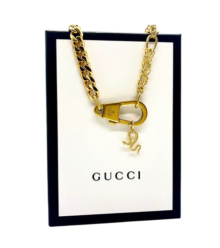 Repurposed Gucci Keychain Clasp & Removable Snake/Heart Charm Necklace