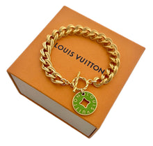 Load image into Gallery viewer, Repurposed Louis Vuitton Reversible Green &amp; Purple Coin Vintage Bracelet