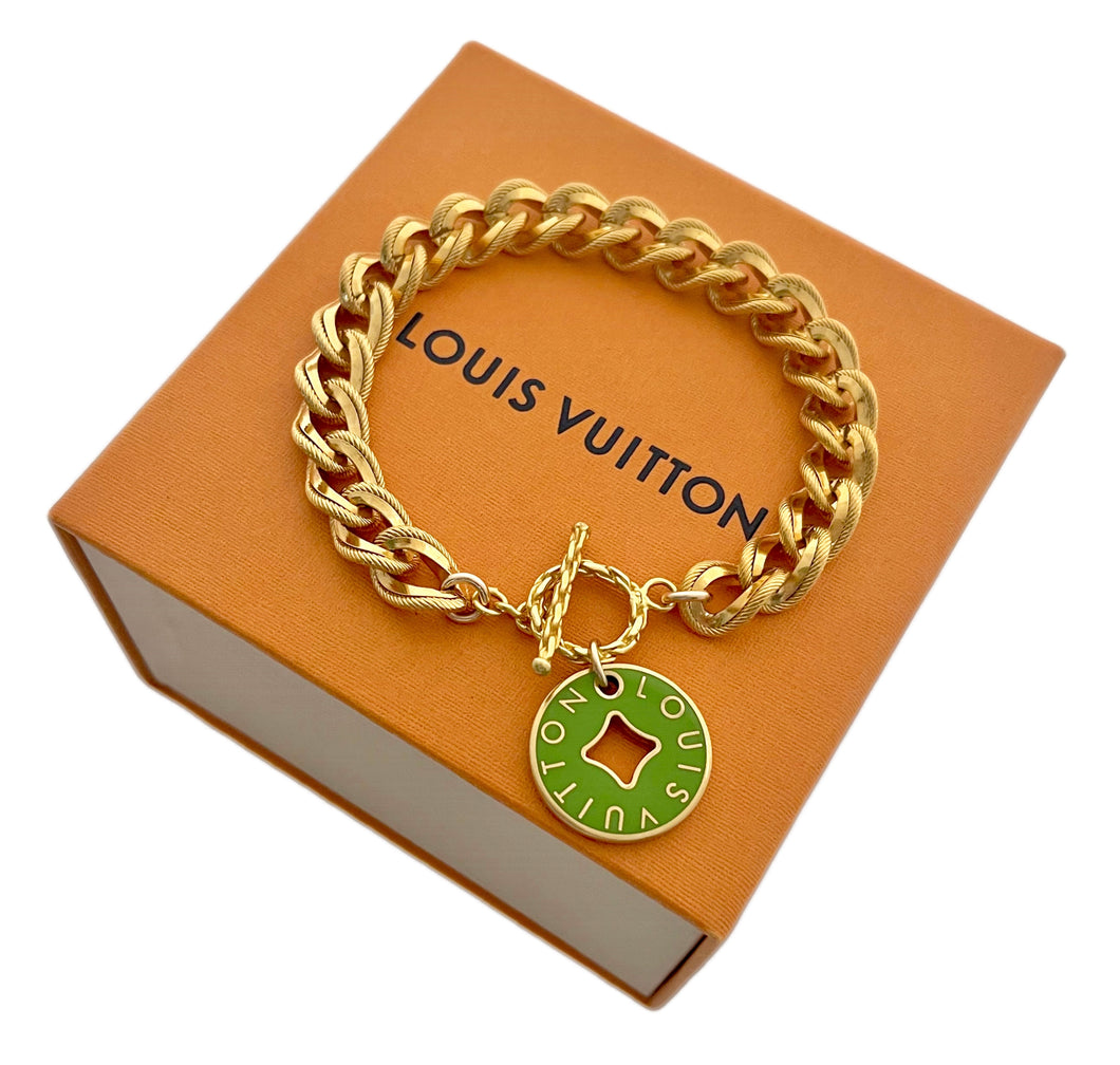 Repurposed Louis Vuitton Reversible Green & Purple Coin Vintage Bracelet