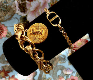 Repurposed Christian Dior Montaigne Charm  Antique Gold Bracelet