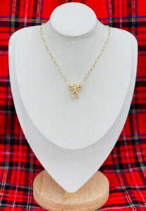 Repurposed Christian Dior Crystal Bow CD Charm Necklace