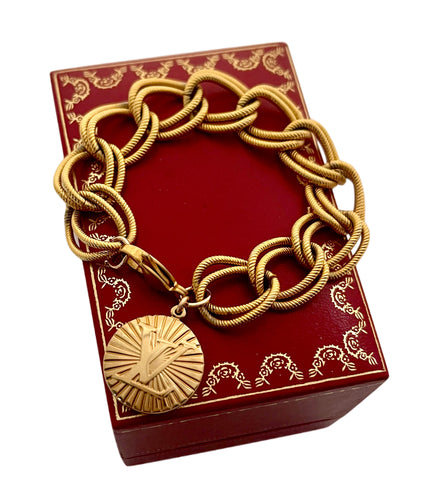 Repurposed Gold Louis Vuitton Sunburst Charm Bracelet