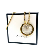 Load image into Gallery viewer, Repurposed Gucci Keyring &amp; Floating Crystal Bee Necklace