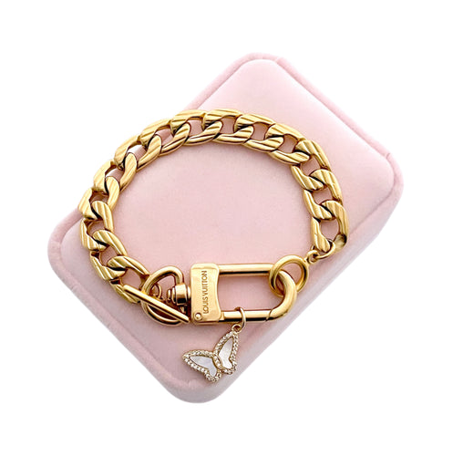 Repurposed Louis Vuitton Keyclasp & Mother of Pearl Butterfly Charm Bracelet