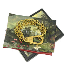 Load image into Gallery viewer, Repurposed Gucci Keychain Clasp &amp; Crystal Bee Charm Bracelet