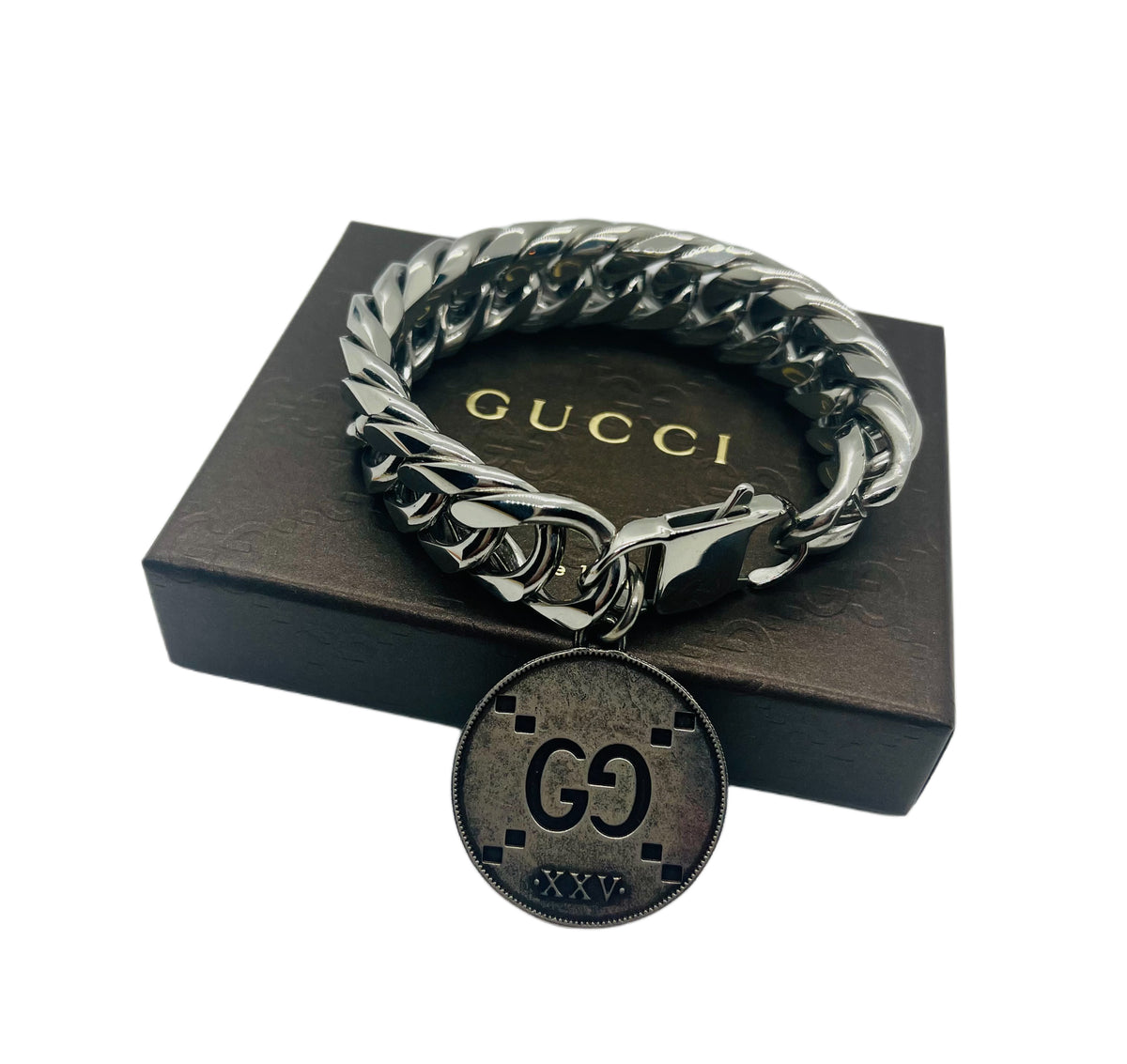 Repurposed Gucci Vintage Coin & Crystal Bee Charm Bracelet