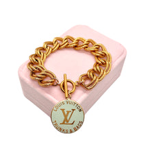 Load image into Gallery viewer, Repurposed Large Louis Vuitton Trunks &amp; Bags Mint~Gold Reversible Bracelet