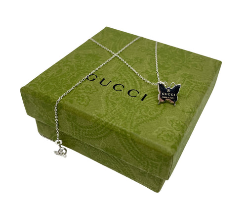 Repurposed Gucci .925 Sterling Silver Butterfly Necklace