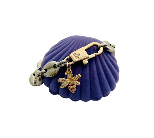 Repurposed Two~Tone Gucci Clasp & Crystal Bee Charm Bracelet