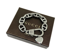 Load image into Gallery viewer, Repurposed Silver Gucci Keychain Clasp &amp; Removable Heart Charm Mariner Link Bracelet