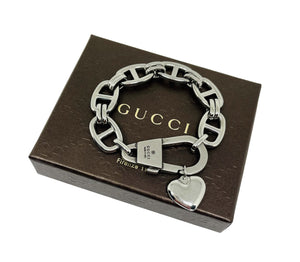 Repurposed Silver Gucci Keychain Clasp & Removable Heart Charm Mariner Link Bracelet