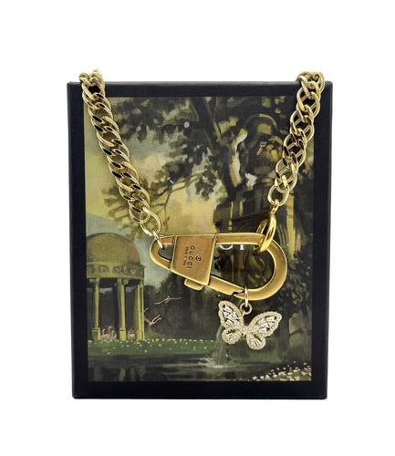 Repurposed Gucci Butterfly Keychain Clasp Textured Vintage Necklace